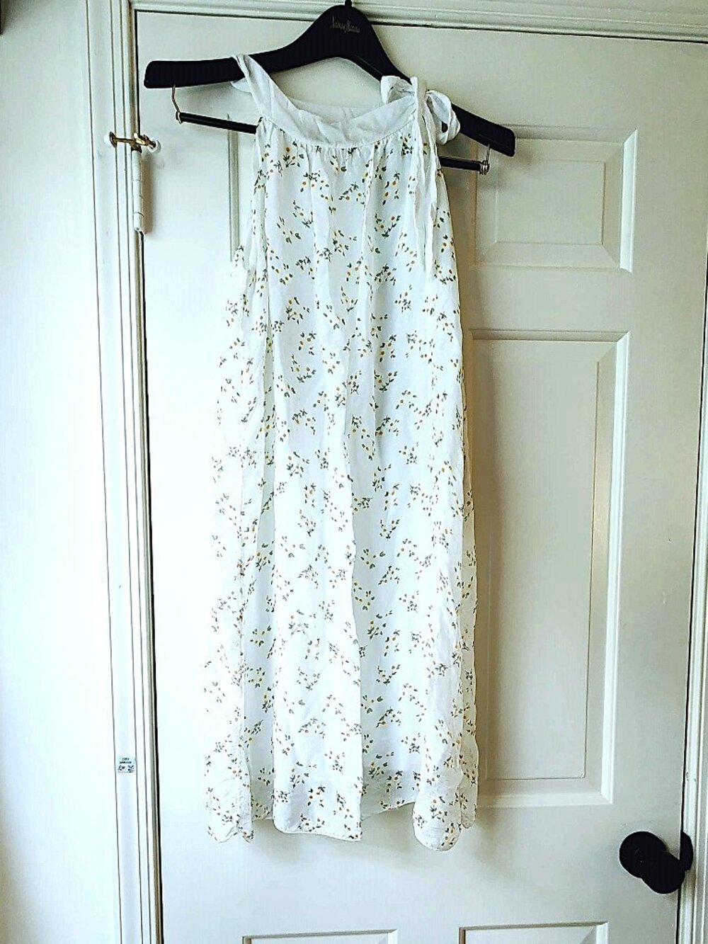 Italian Shyloh Silk Daisies White Midi Summer Dress Lined NEW tags Tie on Neck